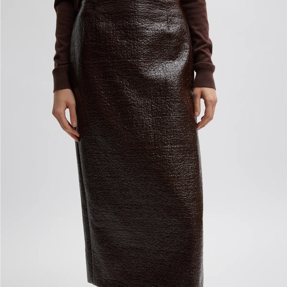Tibi Dark Brown Textured Pencil Skirt